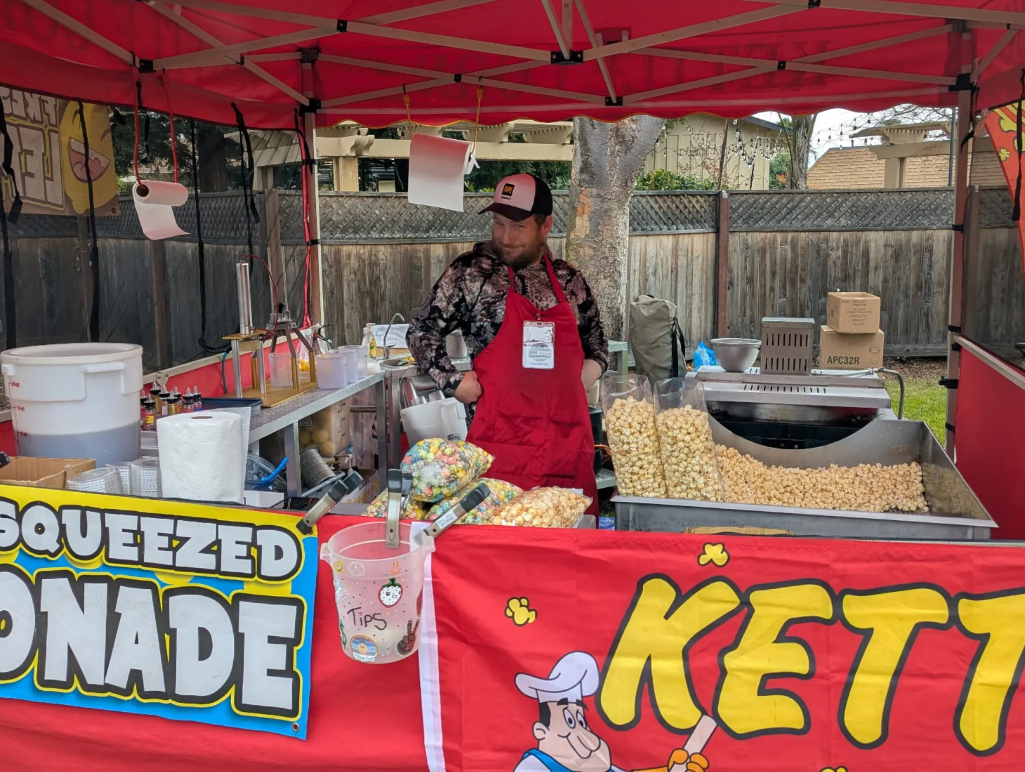 Working the kettle at the booth